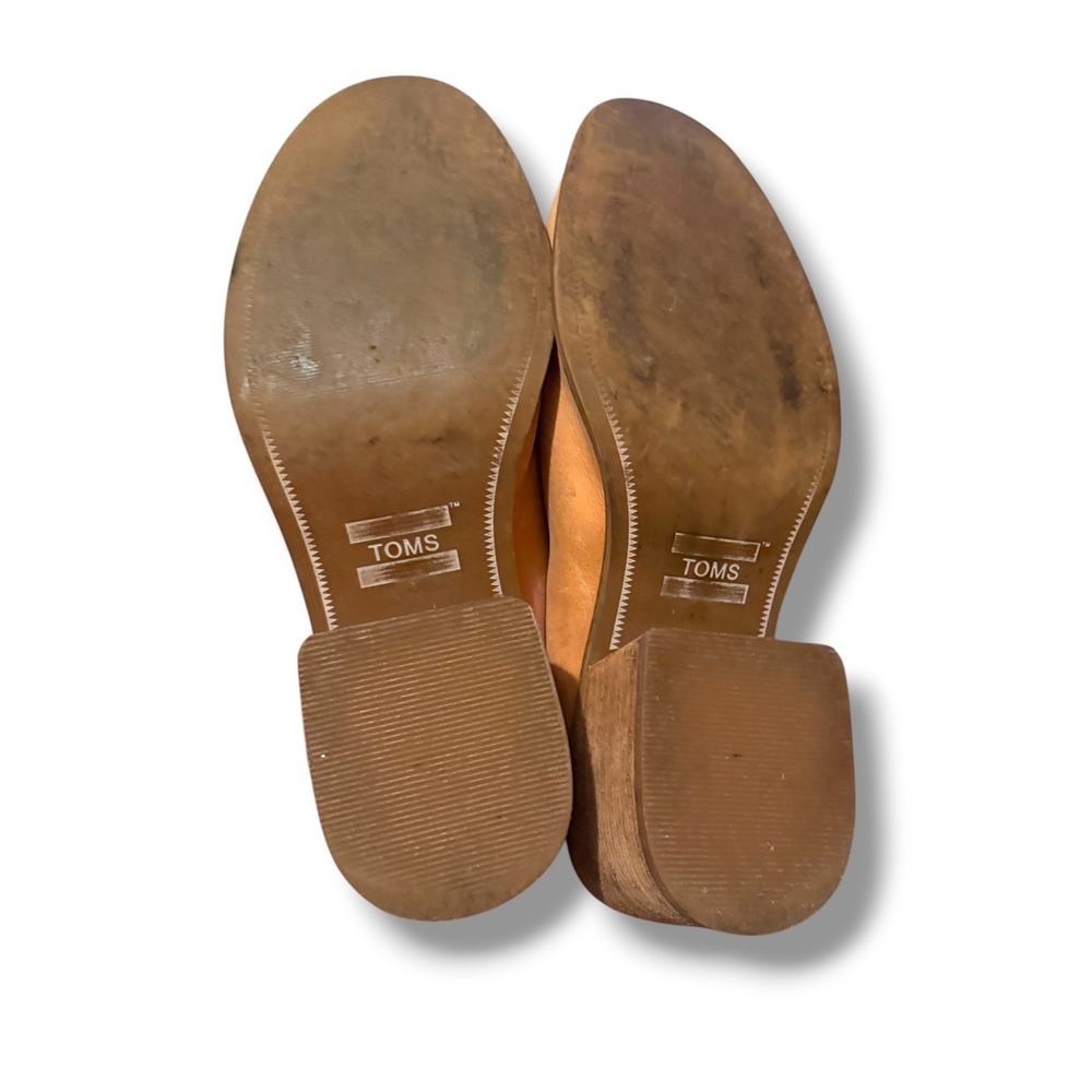 TOMS Leila Slingback Mules Womens 6.5 Tan Leather Block Heel Clogs Buckle Back - Picture 13 of 14